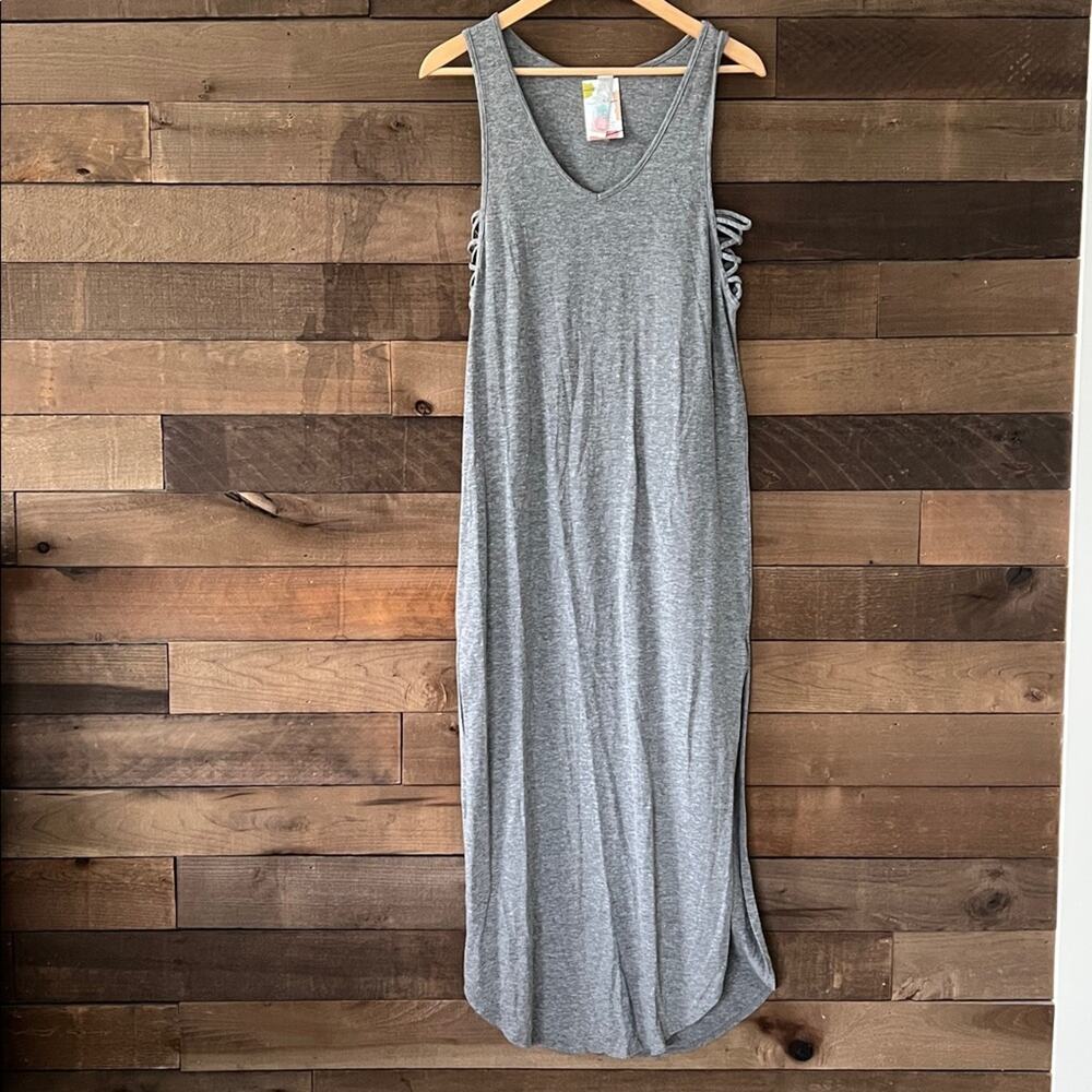 Free People Beach Women's Cutout Side Double Split Maxi Dress Gray Criss Cross M